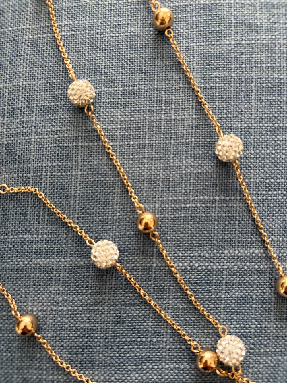 Gold Beaded Station Necklace with White Pavé Spheres - Picture 7 of 7